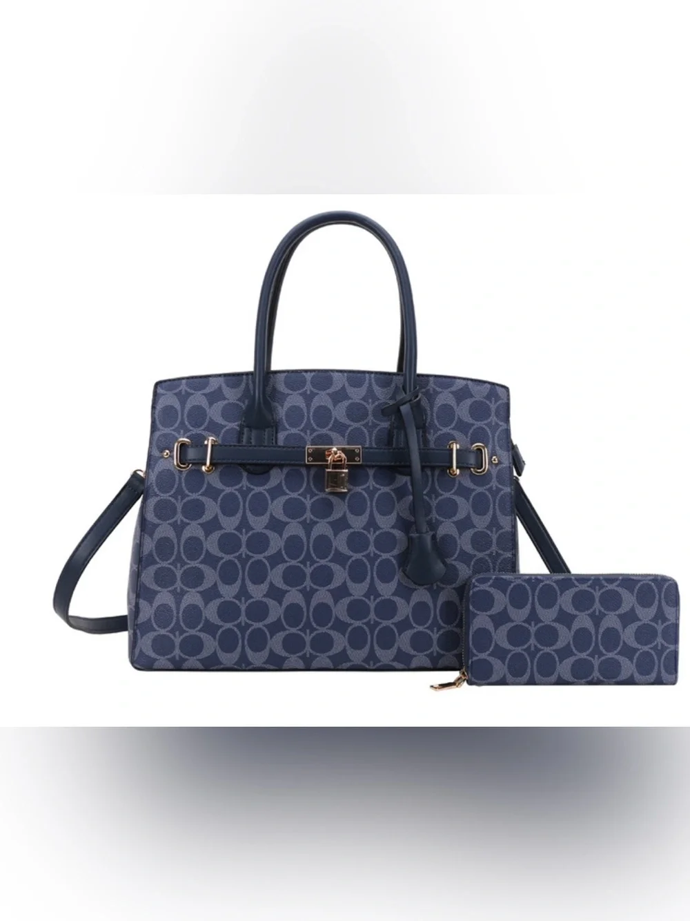 Very classy Navy Satchel with Gold-Tone Lock